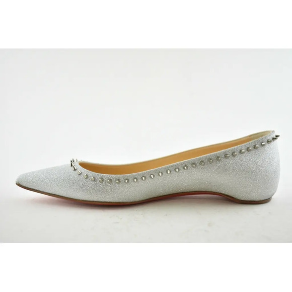 Christian Louboutin Anjalina Flat Silver Glitter Spike Pointed Ballerina 38.5 - Picture 9 of 12